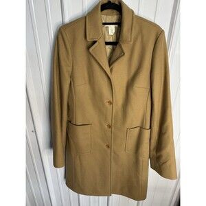 J Crew Classic Woman’s Tan Wool Button Up Thinsulate Top Coat Size M